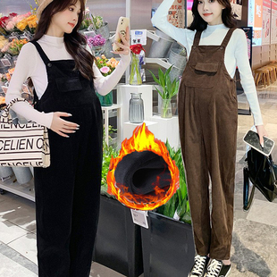 大码孕妇背带裤加绒加厚秋冬款2025小个子保暖裤子冬装春秋季外穿