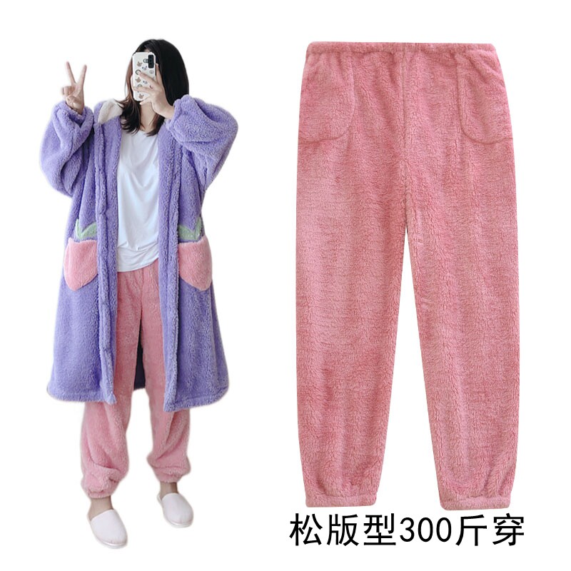 300大码孕妇裤子女士胖mm200斤法兰绒妈妈睡裤孕晚期妹妹加肥加大