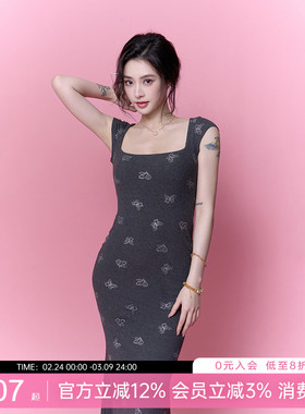 一乐 gal power大蓝闪蝶修身裙子收腰半袖包臀鱼尾裙带胸垫连衣裙