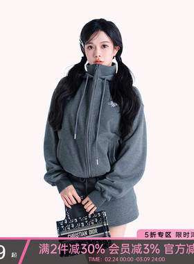 一乐 gal power学院风拉链外套连帽立领廓形秋冬运动休闲卫衣女