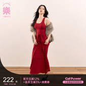 新年鸿运穿搭战袍氛围年会裙胸垫连衣裙舒芙蕾绒感飘带裙一乐