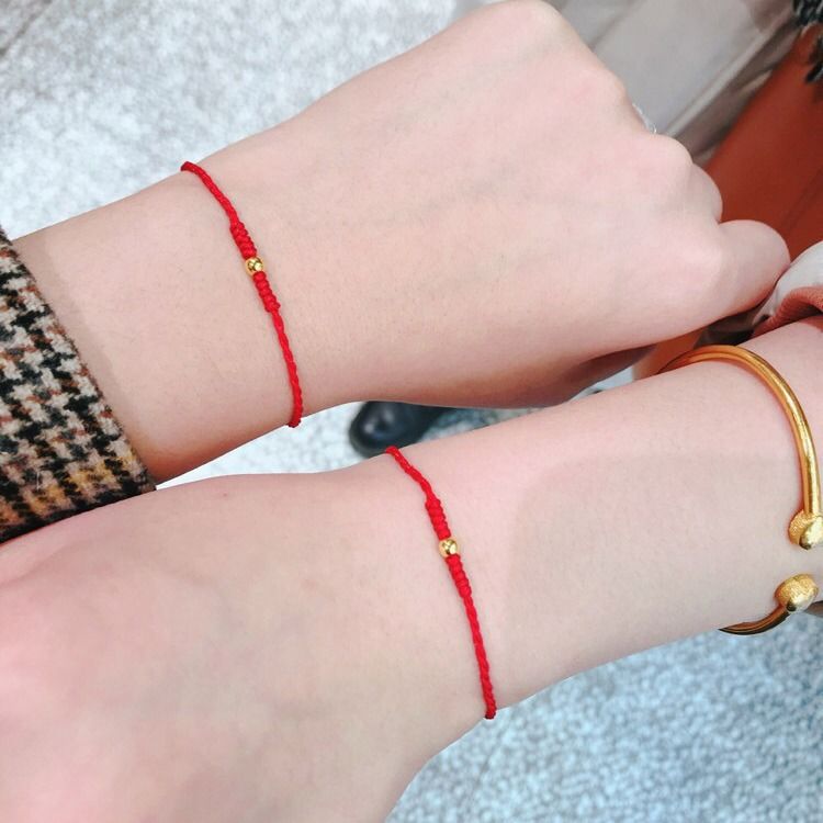 一对男女情侣款金色小金珠编织红绳手绳纪念礼物送女友情侣手链