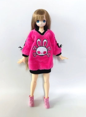 ob22丽佳azone6分xs可爱风玫红色毛绒卫衣千禧辣妹亚文化y2k娃衣