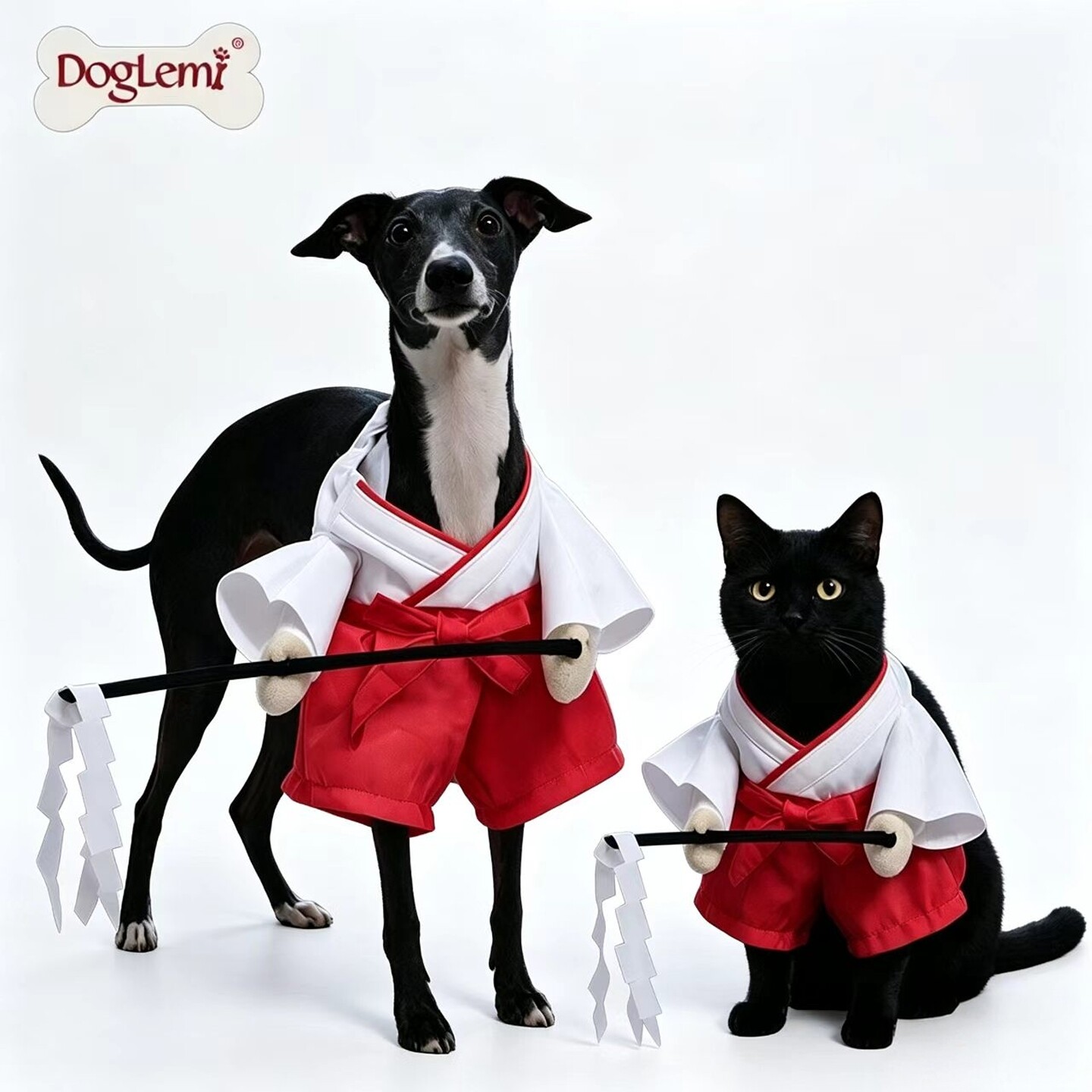万圣节猫狗巫女服红白日式和服图片