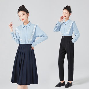 幼儿园老师园服春秋装幼师面试服装新款职业装教师工作服港风套装