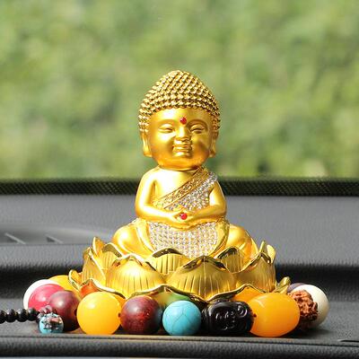 新款汽车摆件镶钻如来送礼品摆件合金小沙弥佛香水座保平安装饰