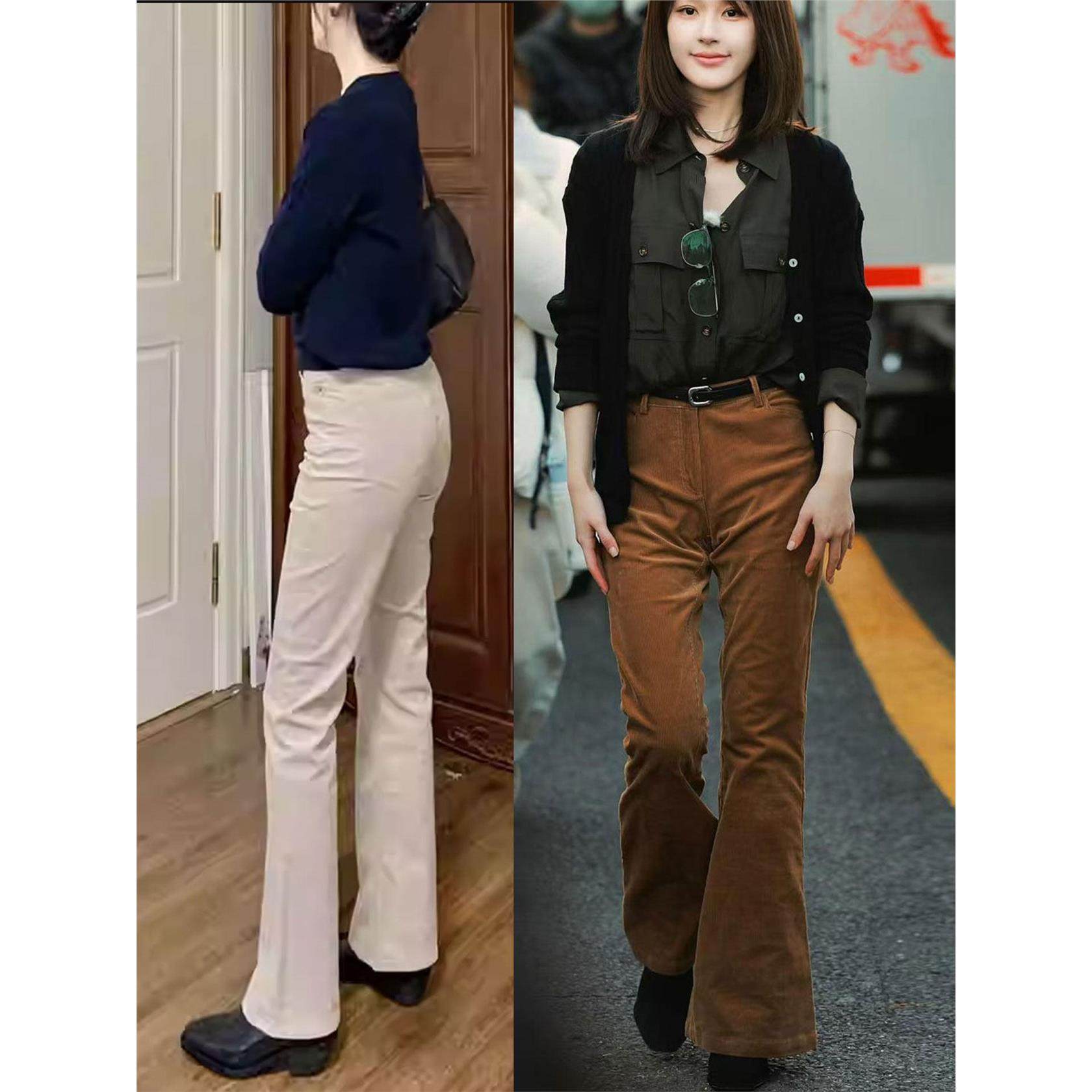 欧洲赵露思同款米白灯芯绒休闲裤子女2025冬加绒加厚棕色美拉德条,女装/女士精品,礼服/晚装,淘宝优惠券,粉丝福利购,淘宝优惠卷