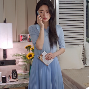 原版骄阳似我赵今麦聂曦光同款短袖连衣裙翻领收腰裙子女衣服潮