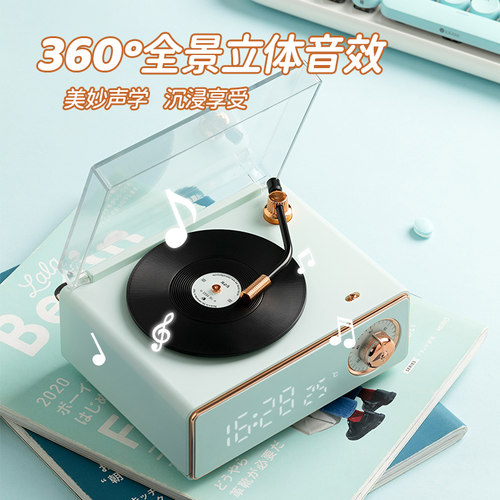 复古黑胶唱片机闹钟音箱