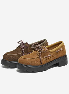 百思图2025秋季新款真皮绒面英伦风牛津鞋皮鞋女深口单鞋UUJ08CA5