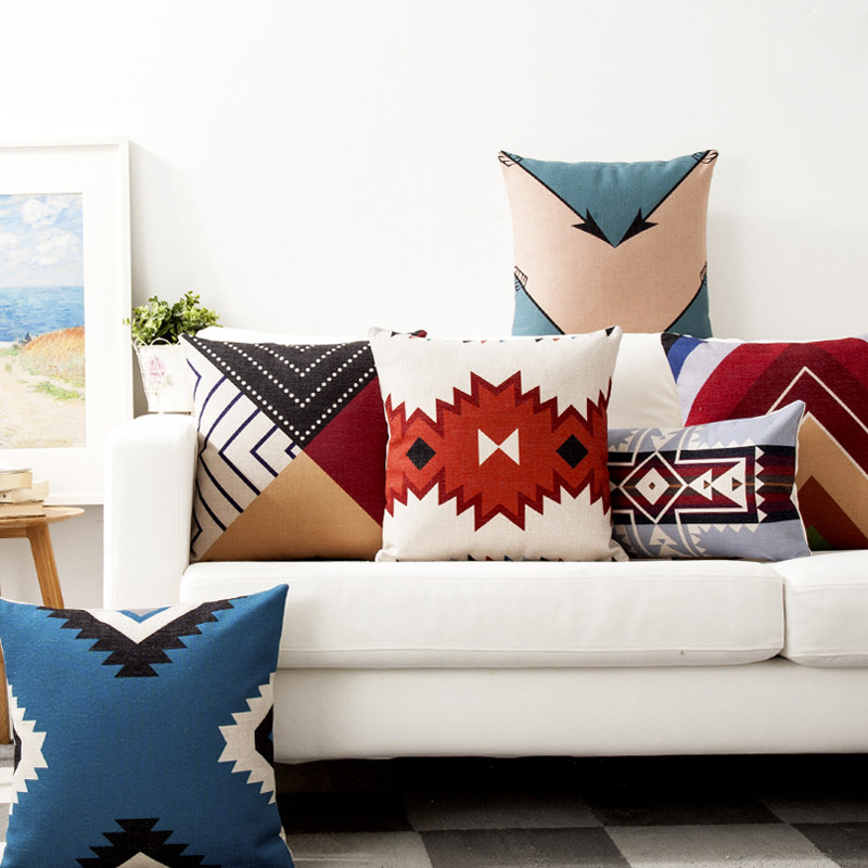 美式印第安彩色几何抽象花纹文艺北欧棉麻抱枕个性沙发靠垫靠枕