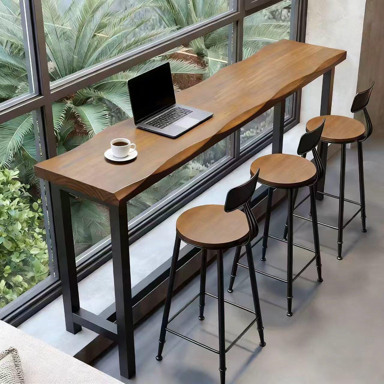 阳台家用吧台桌简约实木靠窗长条高低脚长桌子高脚桌椅靠墙窄桌