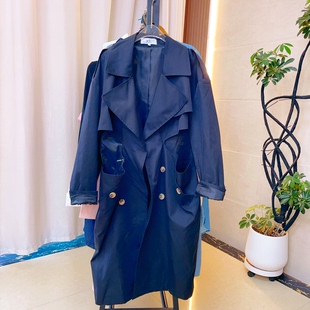 2026春季新款韩版宽松显瘦百搭中长款风衣外套女设计师潮款黑色