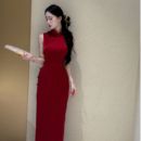 景甜玄红 中国风红色旗袍 画报夫人原创自制改良夏季 中式