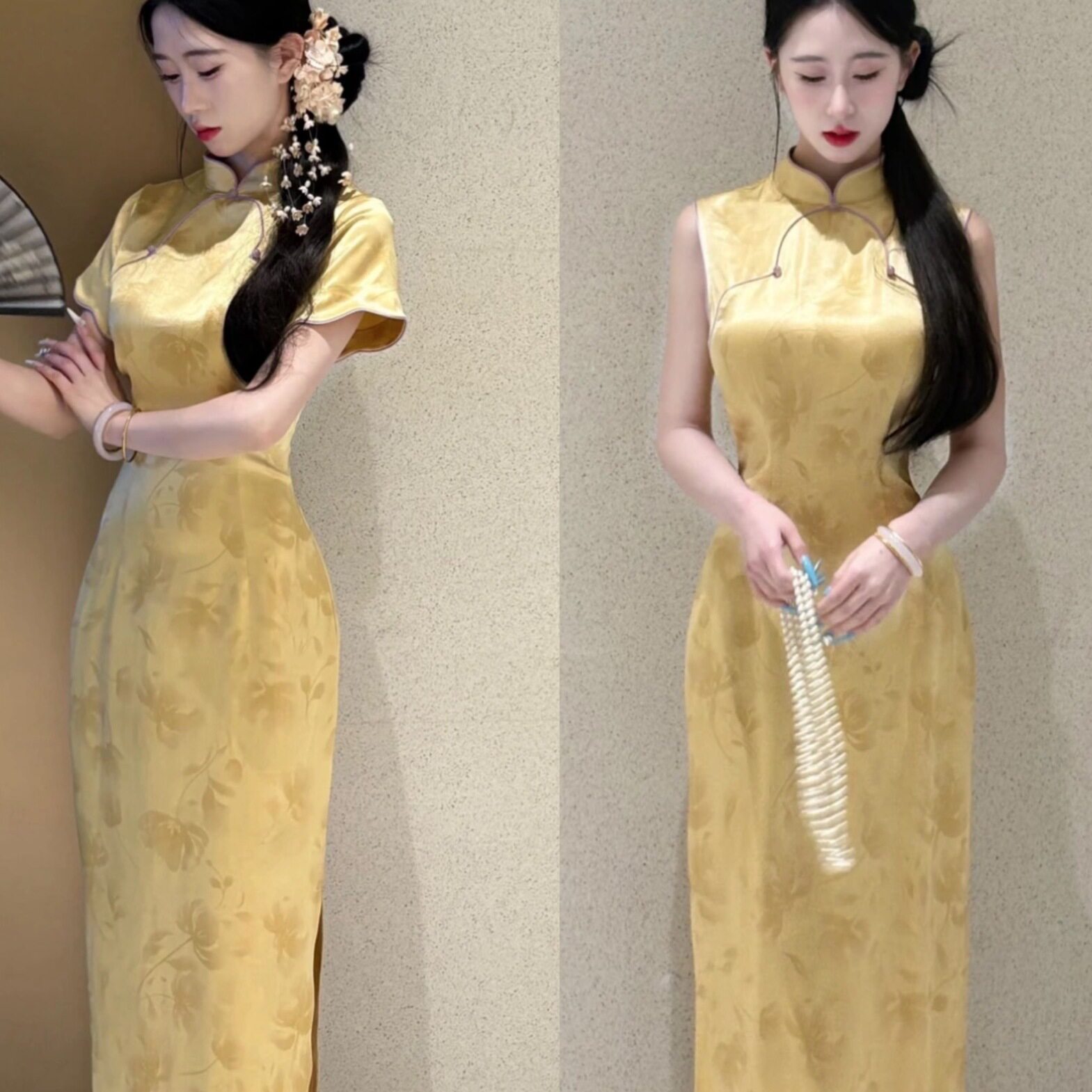 画报夫人原创自制国风显瘦温柔黄色新中式旗袍 眉间寄雨