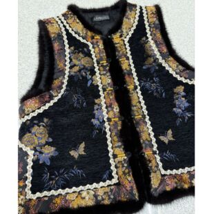 画报夫人原创自制高级水貂毛棉服外套 黑金色蝴蝶马甲