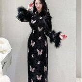 画报夫人原创自制新中式 加绒高级刺绣蝴蝶仙气旗袍 梦墨蝶