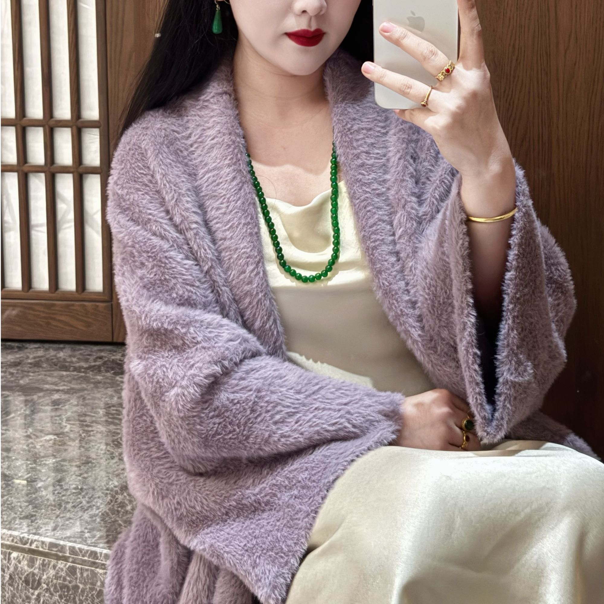 画报夫人原创自制秋冬保暖绒面外套仿水貂毛 香芋紫