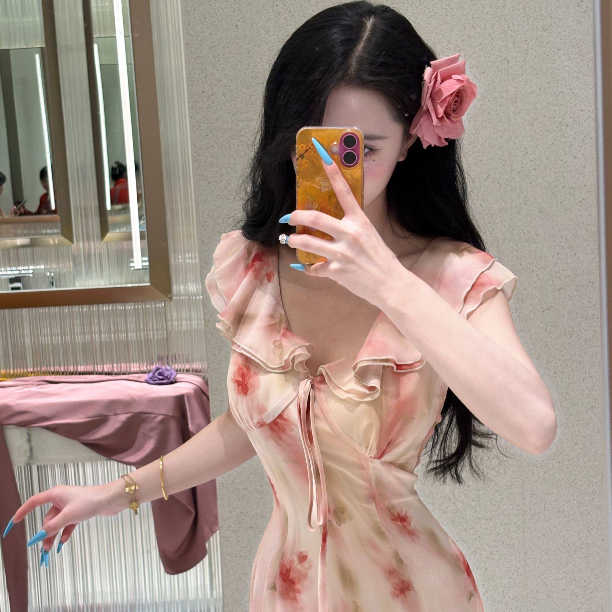 画报夫人原创自制碎花裙新中式国风连衣裙显瘦 桃落云开