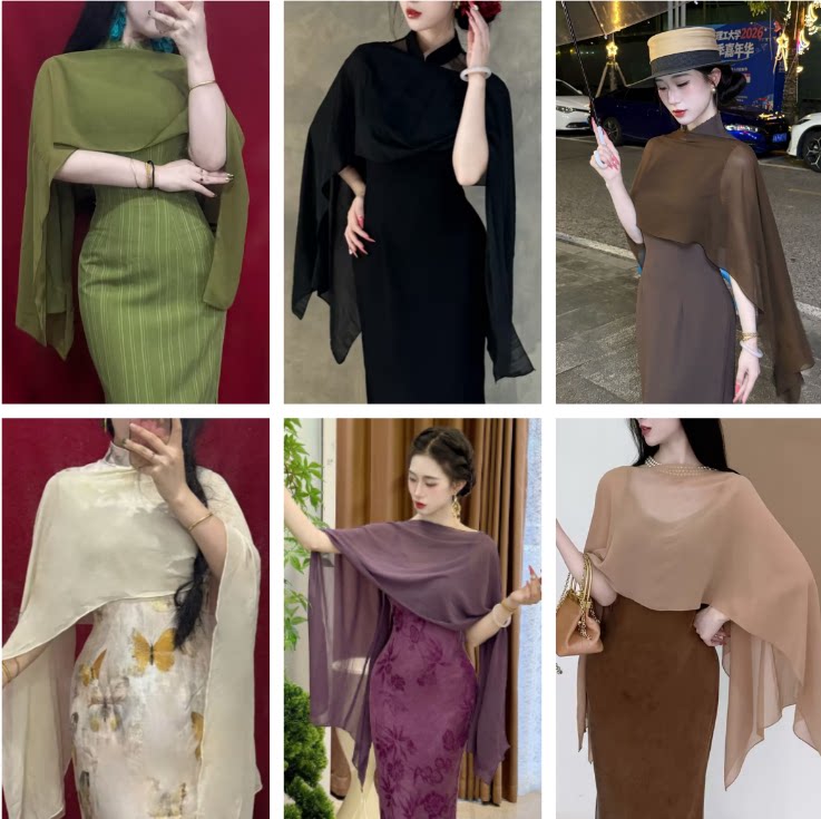 LHMknk1画报夫人原创乔其纱套头披肩 乔其纱套头披肩合集图片