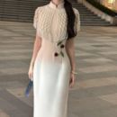 画报夫人原创自制立体玫瑰花新中式 诗音玫瑰腰间 白色旗袍