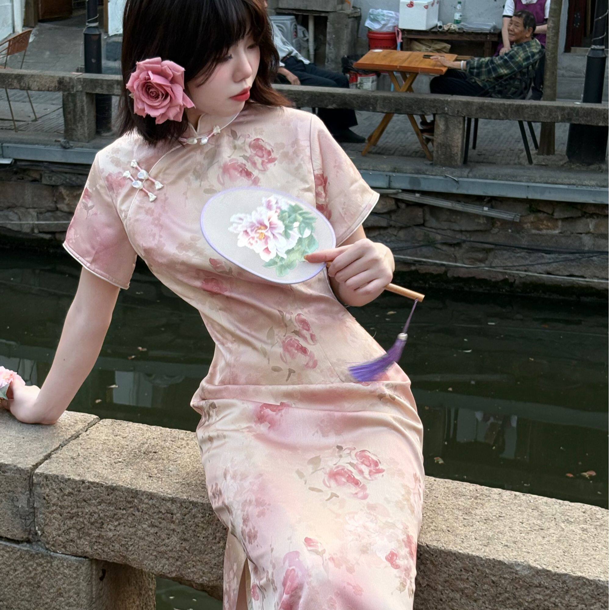 画报夫人原创新中式素雅旗袍中国气质旗袍 短袖朝花夕拾