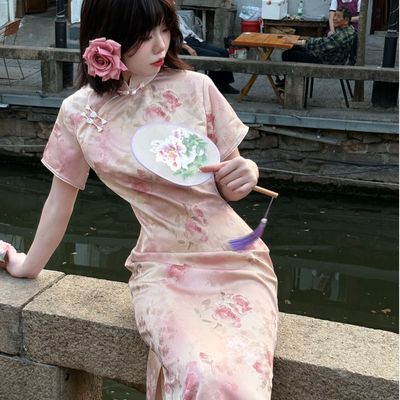 画报夫人原创新中式素雅旗袍中国气质旗袍 短袖朝花夕拾