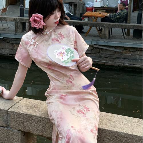 画报夫人原创新中式素雅旗袍中国气质旗袍 短袖朝花夕拾