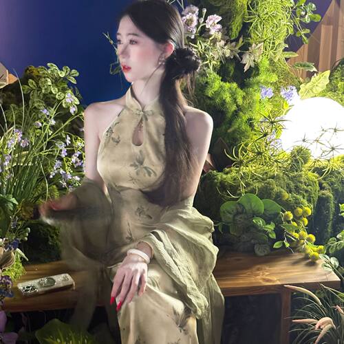 画报夫人原创自制改良夏季新中式日常绿色旗袍 江南小绿