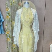 画报夫人原创自制素雅温柔国风鹅黄色旗袍新中式 桂花黄调