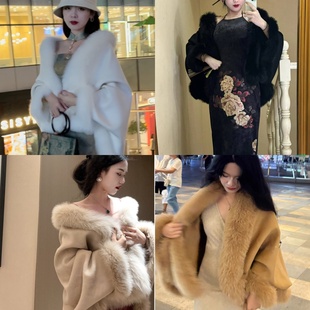 活动画报夫人贵气版原创自制秋冬厚款狐狸毛斗篷外套合集