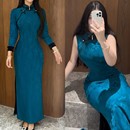 之雀蓝 纯色显瘦旗袍 画报夫人原创新中式 秋冬气质显白厚款