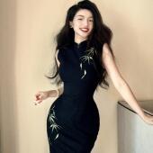 LHMknk1画报夫人原创自制新中式 刺绣港工旗袍弹力西装 港工玉竹