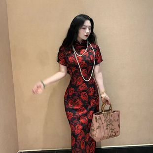 画报夫人原创自制新中式 国风复古港工旗袍 玫瑰铺绣