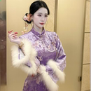 画报夫人原创自制新中式 梦紫蝶 高级刺绣蝴蝶仙气旗袍