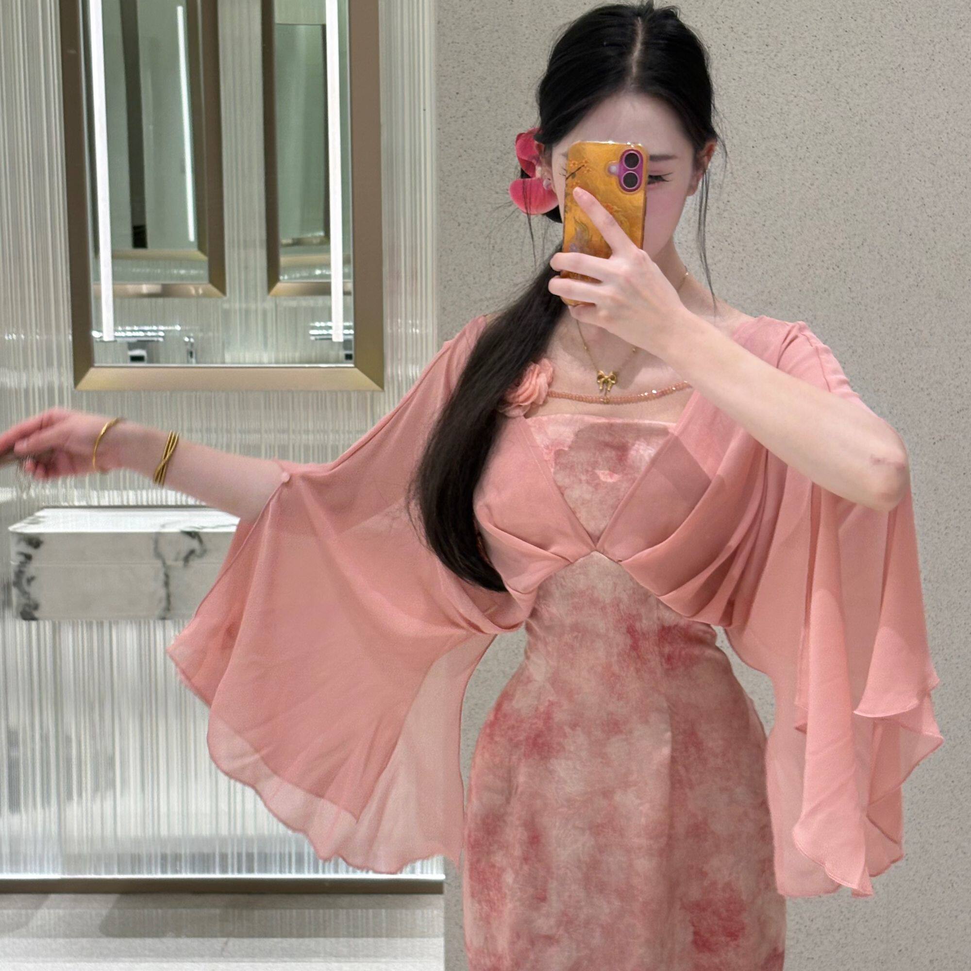 画报夫人原创自制国风仙气飘飘新中式收腰连衣裙 粉波仙子