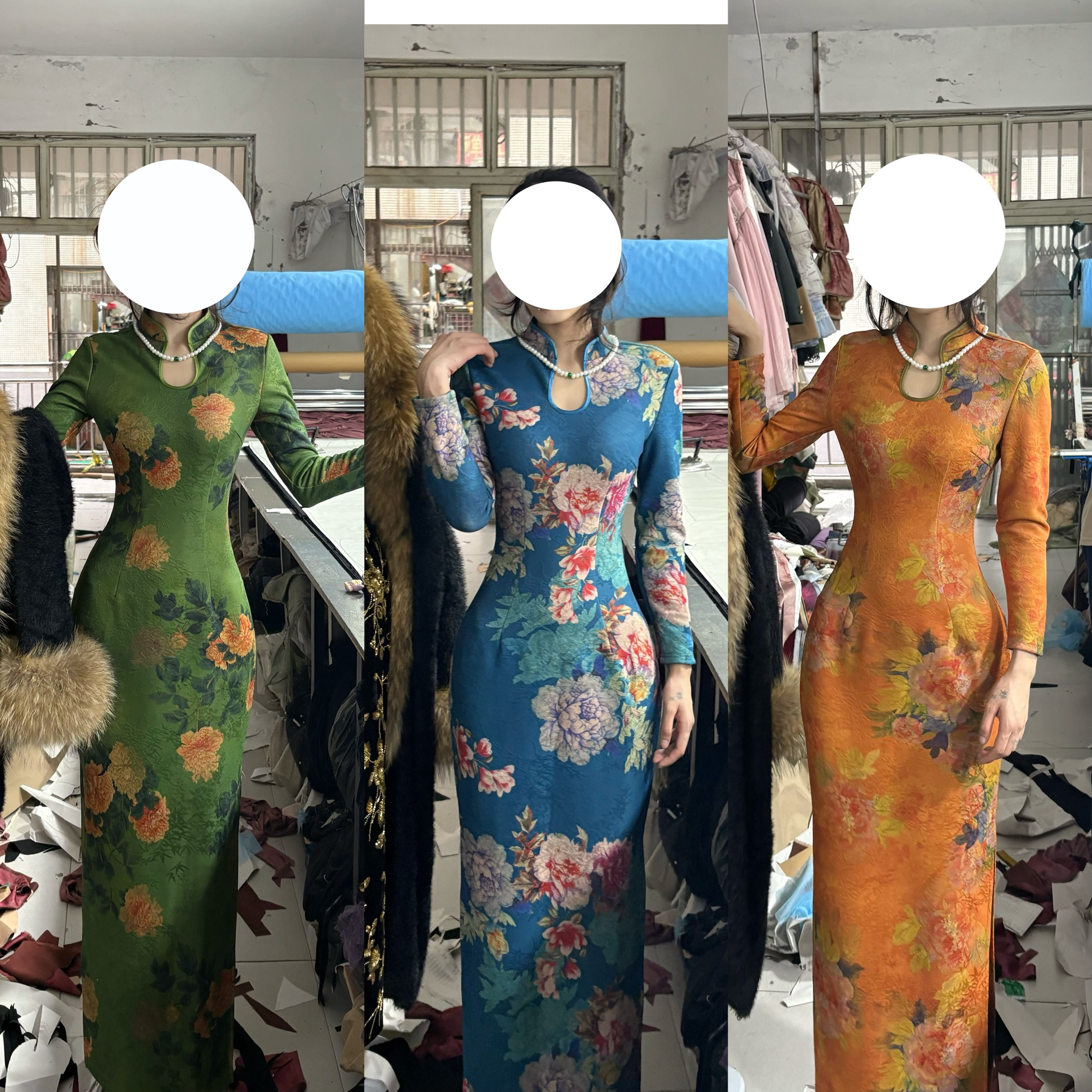 LHMknk1画报夫人原创自制秋冬厚款针织提花旗袍水滴领连衣裙 三绝