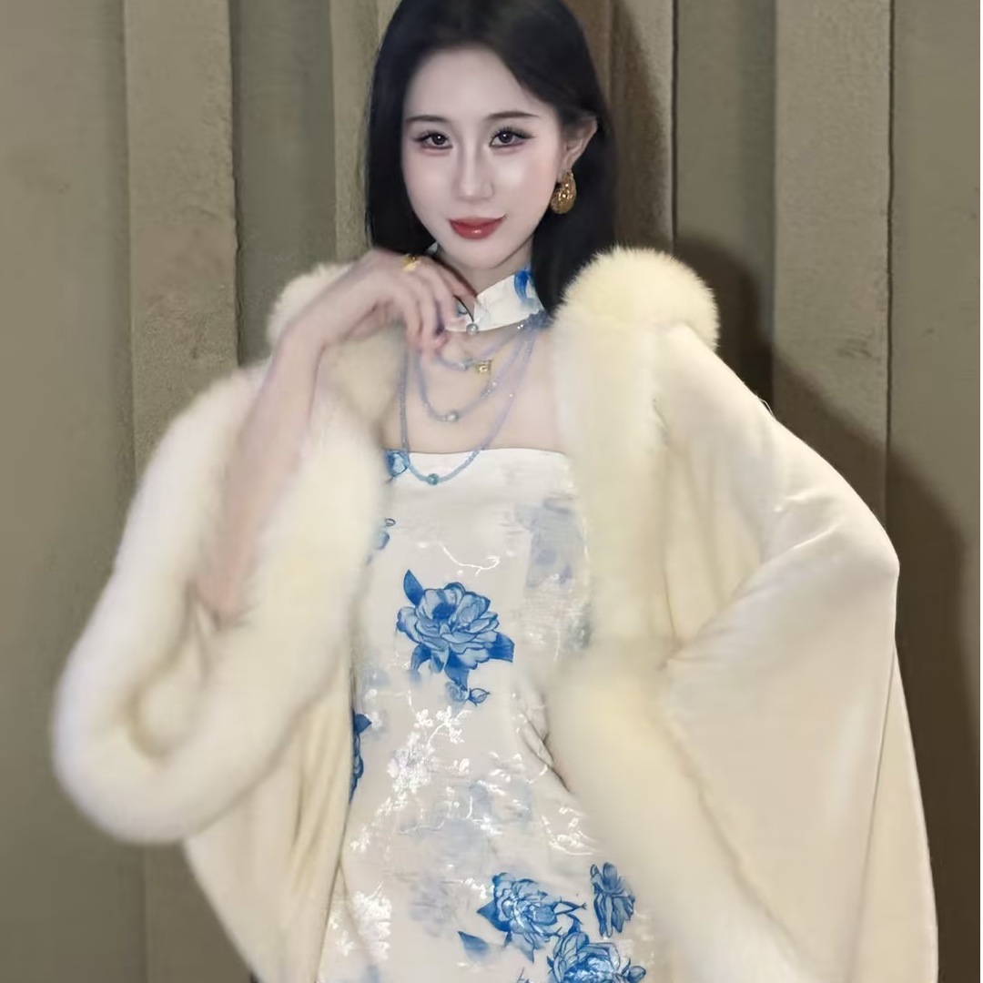 LHMknk1画报夫人原创秋冬富贵针织提花国风中式 景德观花抹胸裙