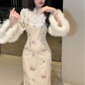 LHMknk1画报夫人原创自制新中式 加绒高级刺绣蝴蝶仙气旗袍 梦玉蝶