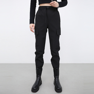 2025新款冬季美式复古黑色小个子束脚裤子厚实加绒工装裤女款秋冬