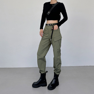 2025新款冬黑色高腰加厚加绒爵士舞裤子直筒工装裤女款长裤休闲裤