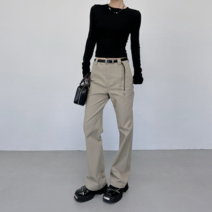 2025新款卡其韩系休闲裤加厚直筒阔腿喇叭裤小个子工装裤裤子女款