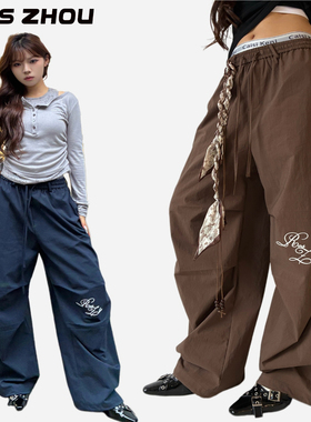 ROS ZHOU美式复古黑科技抗皱棉速干运动弯刀阔腿裤 运动跳舞神裤