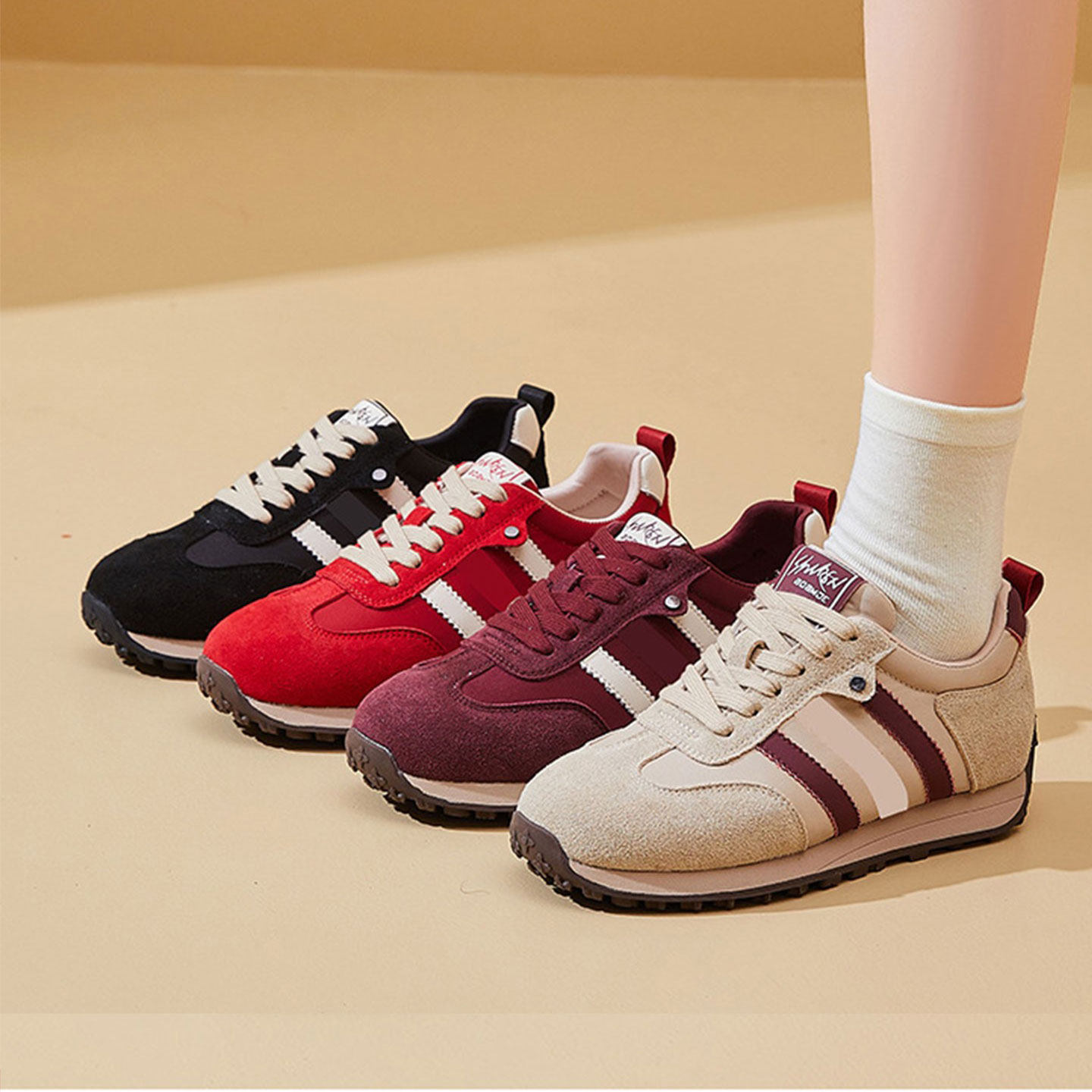 德训鞋女2025新款秋冬季真皮学生百搭厚底平底运动鞋子女款阿甘鞋