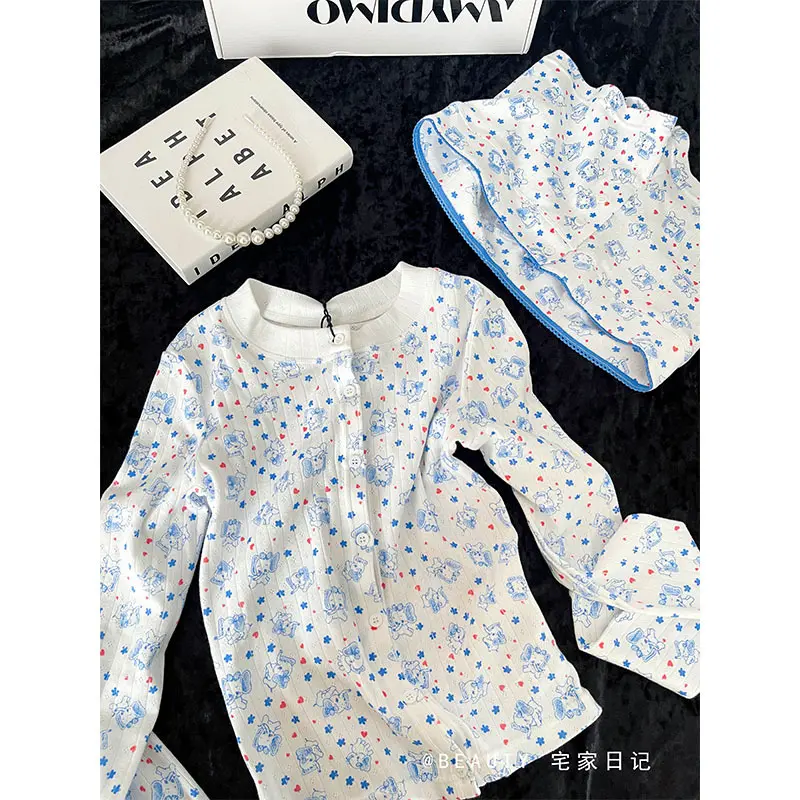 纯欲性感卡通修身长袖睡衣女款春秋大码吊带短裤辣妹家居服可出门