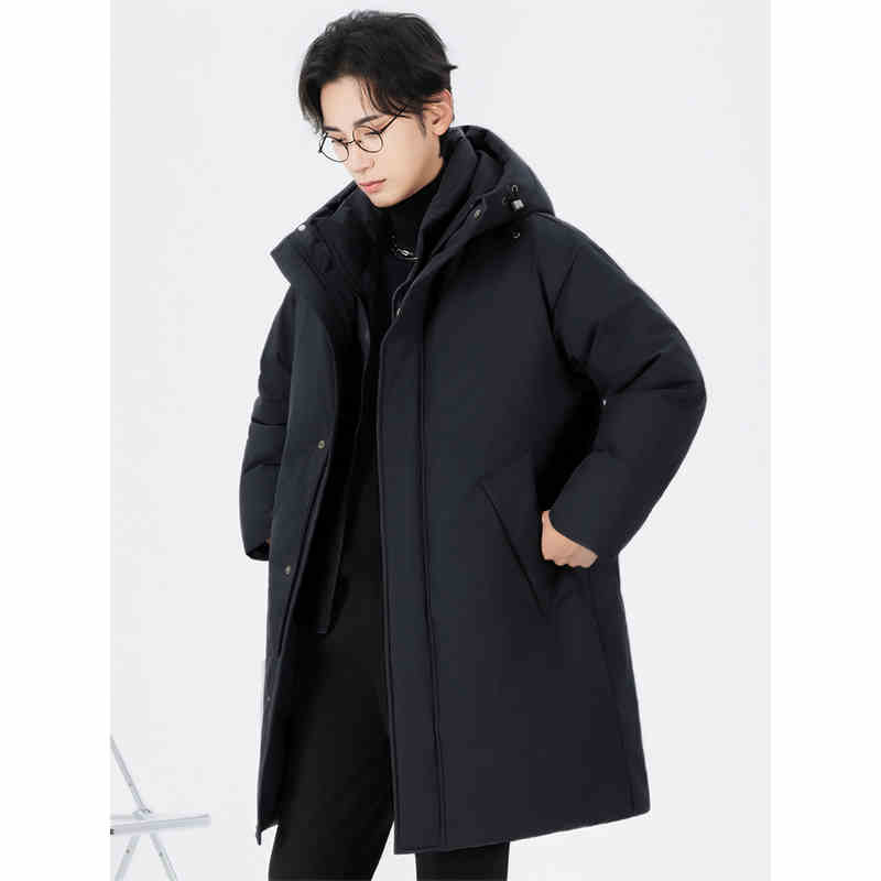 黑擇明2024冬季新款高級感連帽中長款派克羽絨服男士加厚保暖外套