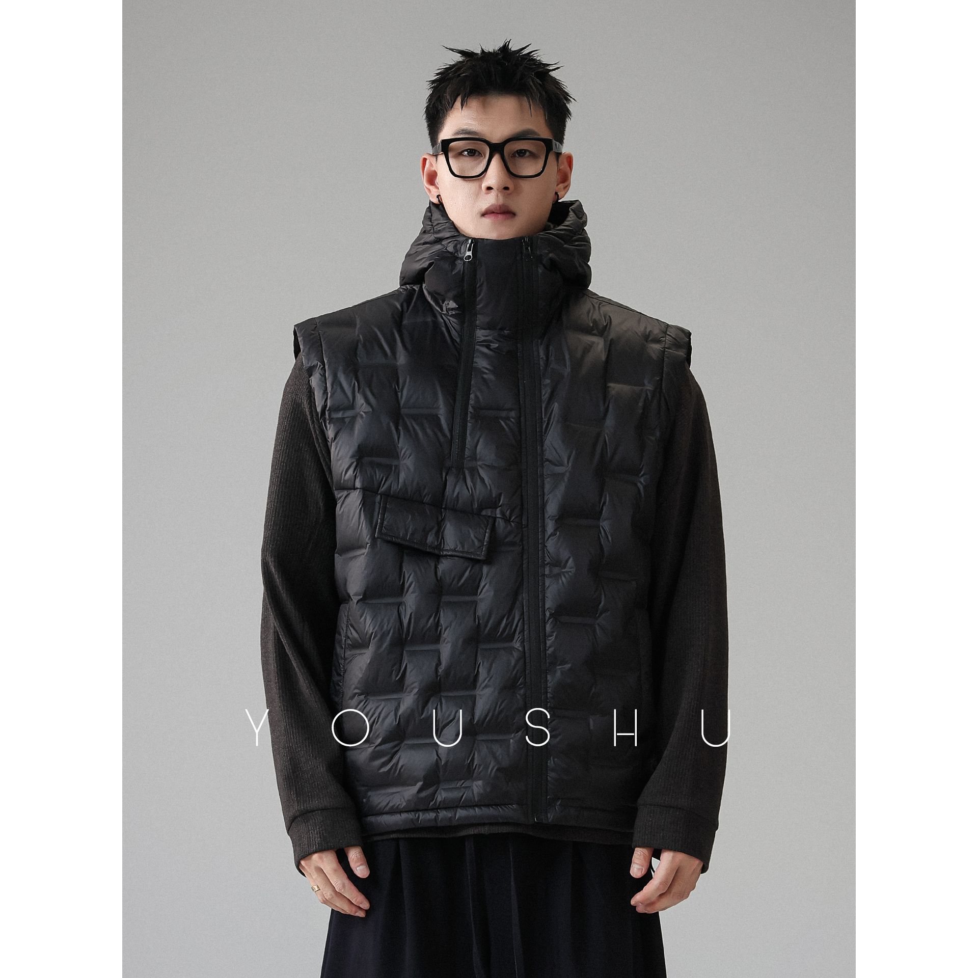 90白鸭绒压印轻薄连帽羽绒马甲男冬季2025新款大码背心潮