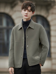 短款 双面羊绒大衣春秋季 正品 学生休闲羊毛呢子夹克 蓝宇精品男装