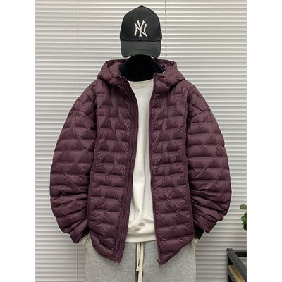 轻薄压花连帽羽绒衣服男士冬季装大码oversize保暖排骨羽绒外套潮