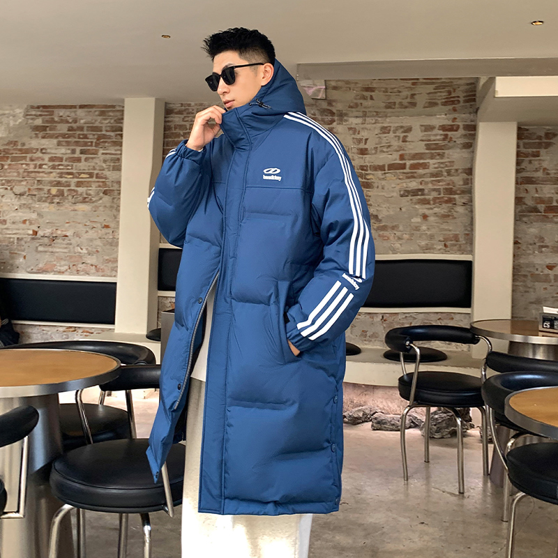 美式高街痞帅大码羽绒服男中长款2025冬季加厚连帽抗寒羽绒衣外套